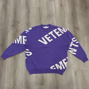 FW22 Vetements Giant Logo Knitted Sweater 'Ultraviolet/White' size Large L SF